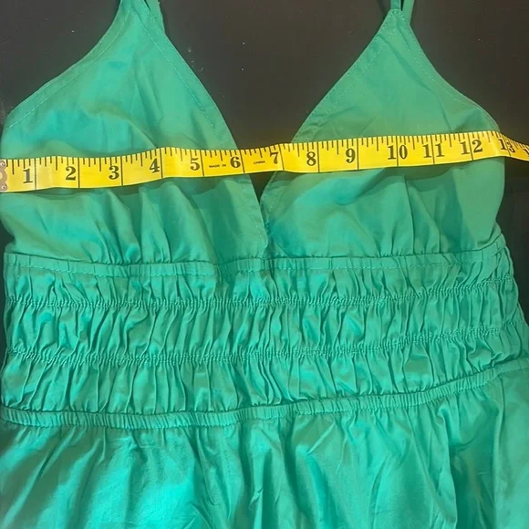 Green maxi dress, spaghetti straps adjustable, v neck, Elastic waist,Large - Picture 9 of 11